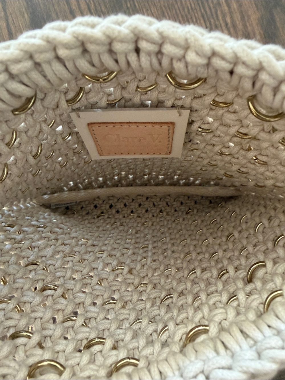Clare V Cleore Bag in Cotton Cording w/ Gold Rings Snake Chain Crossbody Strap - Picture 9 of 14